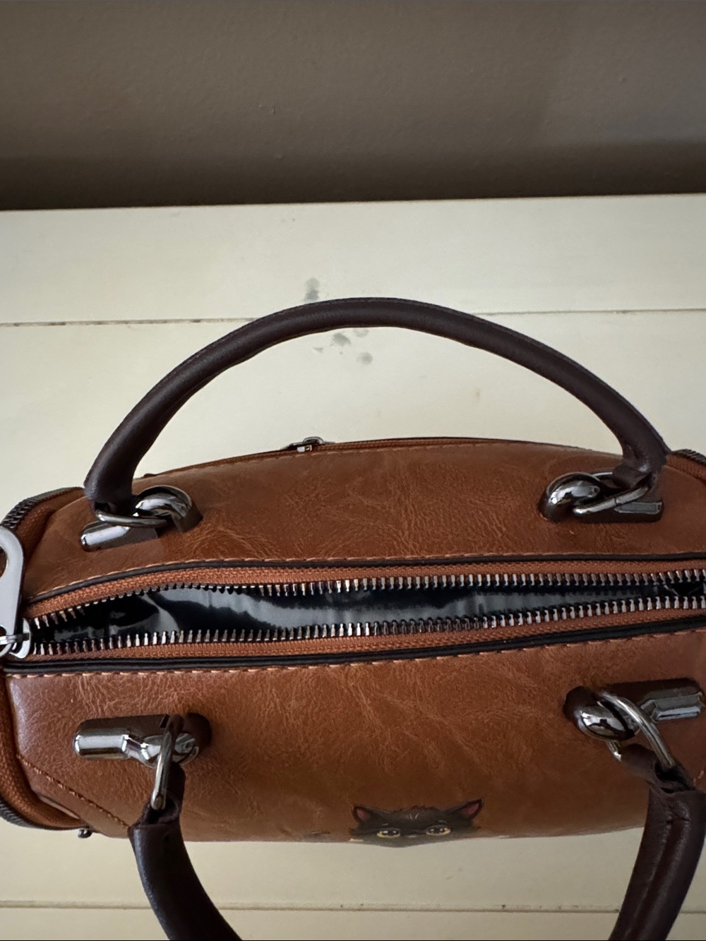 Brown Halloween Cat Pumpkin Satchel Bag - Picture 4 of 7
